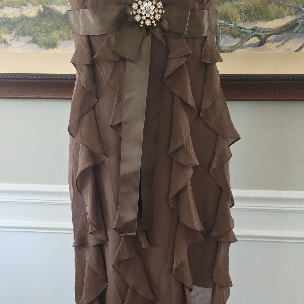 BCBGMaxAzria Brown Ruffle Mini Dress - Picture 6 of 8